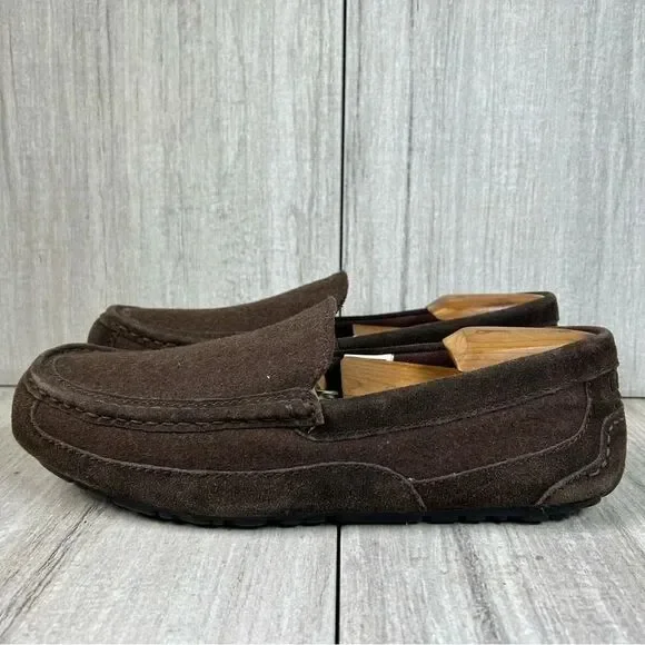 UGG Alder Espresso Brown Suede Leather Slip On Loafer Slipper Shoes Mens Size 9 - Picture 3 of 10